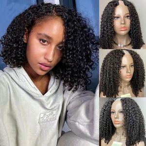 Perruque Bob U Part sans colle, cheveux naturels indiens Remy, Deep Wave, densité 250, 2x4, 100% non traités, pleine machine, bon marché