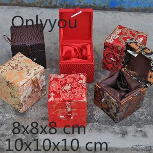 Small Cube Wooden Storage Box Cotton Filled High End Decorative Crafts Stone Collecting Box Luxury Chinese Silk Brocade Gift Packaging Boxes