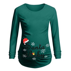 Moda Maternidade Roupas Christmas Tops Vestido Mulher Grávida Vestido de Manga Longa Impressão T-shirt Redondo Pescoço Camisa Vestido LJ201123