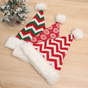 3 styles Christmas Striped Xmas Hat Decorations Red Santa Claus Hats Party Decor Adults Knitted Plush Cap Ornaments Gift BH4127 TYJ