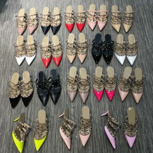 2021 Kobiety Nit Sandals Buty Prawdziwej Skóry Slingback Pompy Damskie Seksowne Szpilki Mody Nity Buty Party Heel 6.5 / 9.5