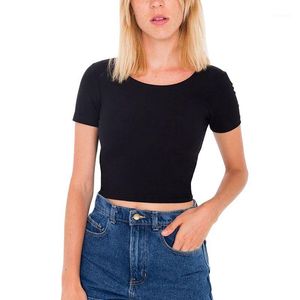 女性TシャツセクシーなクロップトップトップスリーブトップレディースベーシックOネックTシャツ1