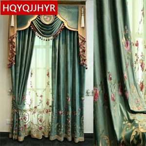 緑の高級ヴィラ高品質ベルベット刺繍のカーテンのための寝室の窓の窓治療ドレープlj201224