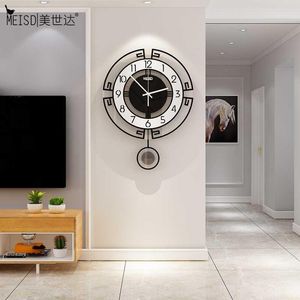 Wall Clocks Pendulum Clock Large Quartz Mute Hanging Traditional Vintage Watch Black Living Room Horloge Home Decor 1