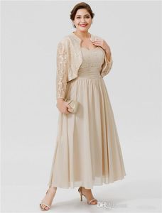 Plus-Size Mother Of The Bride Dresses Two-Piece Long Sleeve Square Appliques Race Evening Dress Floor Length Custom Made Prom Gowns