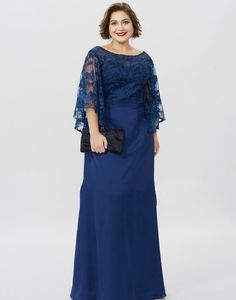 2022 Plus Size Matka panny młodej Suknie Klejnot Neck Dark Navy Lace Aplikacje Pana młody Matki Party Wedding Suknie Piętro Długość Prosta Formalna Prom Suknie Wieczorowe