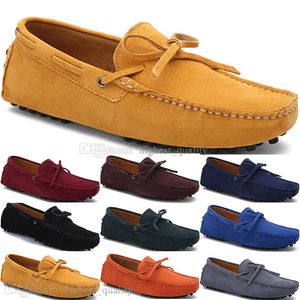 069 Nova Moda Moda Mens Casual Sapatos De Couro Estilo Britânico Primavera Casal Genuine Ervilhas Scrub Homens dirigem preguiçoso homem supermo ao ar livre confortável respirável respirável amarelo preto