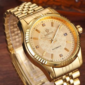 Luxury Gold Fashion Mens Watches Casual Crystal Dial Date Automatisk mekanisk rostfritt stål Sporthandledsklockor för män gåvor 2229m