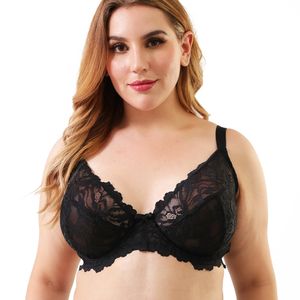 Mulheres Plus Size Cobertura Completa Bra Sexy Lingerie Bordado Floral Lace Bra Underwire Brassiere Perspectiva Bralette 201202