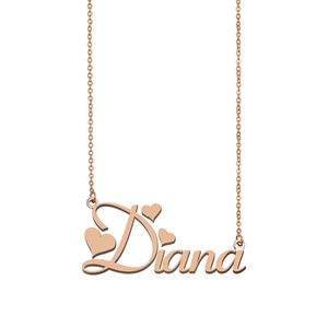 Diana-Namenshalskette, personalisierter Anhänger für Männer und Frauen, Geburtstagsgeschenk, beste Freunde, Schmuck, 18 Karat vergoldeter Edelstahl