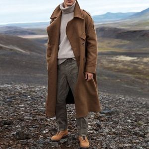Casaco de inverno homens longos trincheira casual marrom quente lã casaco streetwear jaqueta jaqueta outerwear combina casaco 201207