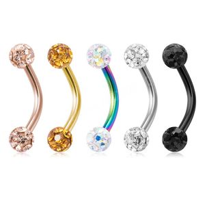 Strass-Augenbrauen-Piercing-Bananenring, Edelstahl, gebogene Langhantel-Lippenohrringe, Daith-Helix-Ohrstecker für Körperschmuck