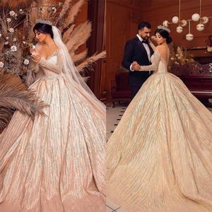 Vintage Royal Zroszony Suknie Ślubne Długie Rękawy Sheer Neck Plus Size Vestidos De Novia Suknie Ślubne