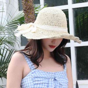 New Sun Chapéu de Sol Balde Cap de Crochet Crochet Palha Renda Dobrável Renda Chapéu Sunscreen Beach Cap Sunhat Palha Outdoor Hat G220301