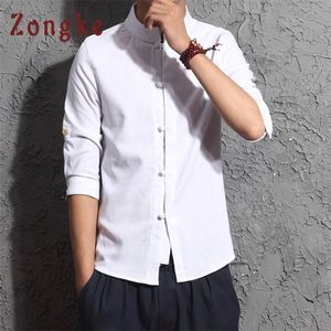 Zongke Chinesischen Stil Solide Mode Streetwear Harajuku Langarm Hemd Männer 5xl Herren Hemden Casual Slim Fit Neue Y200408