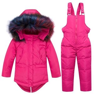 Winter Kinder Schneeanzug Jacken Hoodies Ente Unten Ski Anzug Für Mädchen Schnee Anzug Outfits Schnee Tragen Overall Sets Mantel Schneeanzug LJ201017