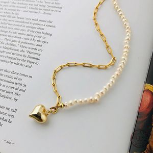 925 Sterling Silver Simple Heart Pendant Creative Pearl Chain Halsband för kvinnor Ljus Lyx Temperament Smycken Tillbehör Q0531
