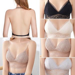 Ginásio Roupas Sexy Low Voltar Laço Bralette Preto Sutiã Ponta Malha Ultra Fino Senhoras Underwear Mulheres Lingerie Branco Top Femme Yoga Bras Top1