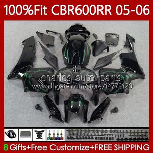 Honda CBR600F5 CBR 600 RR F5 CC 2005 2006 Vücut Yeşil Flames 72NO.143 CBR 600F5 600CC 600RR 05-06 CBR-600 CBR600 RR CBR600RR 05 06 Enjeksiyon Kalıbı Karoseri 05