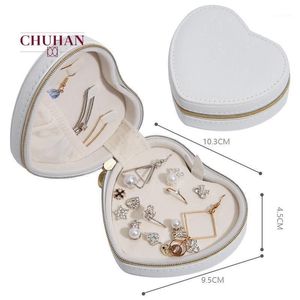 Jewelry Pouches Bags CHUHAN Portable Necklace Ring Earrings Organizer Leather Heart Shape Storage Box For Women Birthday Gifts J4391