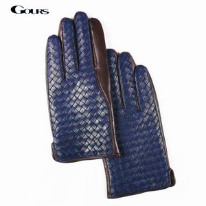 GOURS Winter Men's Real Leather Gloves Genuine Goatskin Hand Weave Finger Gloves New Arrival Fashion Brand Warm Mittens GSM01332c