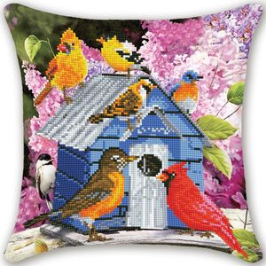 5D Frühling Vogel Haus DIY Diamant Gemälde Bohrer Kissenbezug Ersatz Kissenbezug Mosaik Kreuzstich Kit Stickerei Dekor 201112