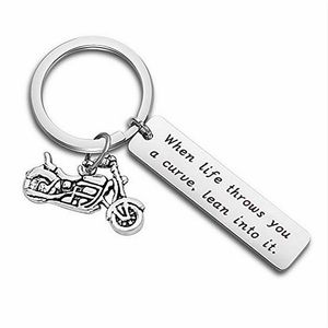 Stainless Steel letter tag with motorcycle key ring holders lovers keychain for women men fashion will and sandy