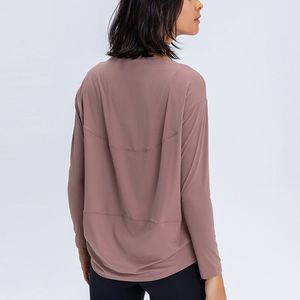 L-88 Camicia a maniche lunghe da donna Top sportivi da yoga Camicie da fitness Felpe lunghe che coprono il sedere Super morbida Vestibilità rilassata T-shirt autunno e inverno per gli spostamenti