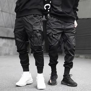 Män Sweatshirts Jogging Byxor Män Casual Pants Fashion Drawstring Multi Fickor Straps Ankel Bundet Långt Byxor