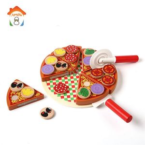 Pizza Giocattoli in legno Simulazione di cottura degli alimenti Stoviglie Cucina per bambini Fai finta di giocare a Frutta Verdura con stoviglie LJ201009