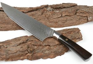 Offerta speciale Coltello da cucina in Damasco da 13 pollici VG10-Lama in acciaio di Damasco Coltelli a lama fissa con manico in ebano con codolo completo con scatola al minuto