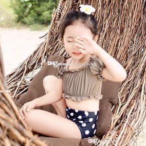 barn prinsessa två-bitar baddräkter mode 2022 barn polka dots sommar ruffle swimwear baby girls spa strand baddräkt s2036