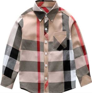 clothes Fashion boy kids 3-8Y Spring new long sleeve big plaid t shirt brand pattern lapel boy shirt Wholesale EJY766