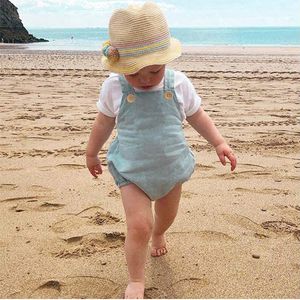 Baby Summer Rompers Clothing Newborn Spädbarn Boy Girl Bodysuit Solid Color Casual Jumpsuits Outfits 20220226 H1