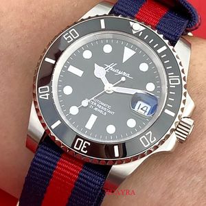 40mm męska automatyczny zegarek Sapphire Mechaniczna skrzynka ze stali nierdzewnej Wodoodporna Zegarek Ceramiczny Pierścień Luminous Pasek na płótnie