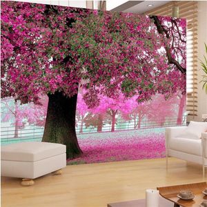 Duvar Kağıtları Toptan-Po Duvar Kağıdı Oturma Odası için TV Ayar Kanepe Sıcak Romantik Mor Kiraz Çiçekleri Ağaç Mural Duvar Kağıdı-3D Boyama1
