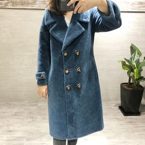 Cappotto di pelliccia reale Tosatura delle pecore Pelliccia Cappotto invernale Donna Giacca di lana 100% Coreano doppio petto stile britannico vestiti lunghi 201031