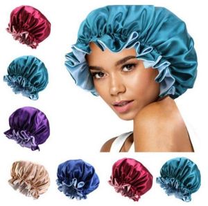 Ny Silk Night Cap Hat Double Side Wear Women Head Cover Sova Cap Satin Bonnet för Vackert Hår - Vakna Perfekt Daglig Fabrik GD817