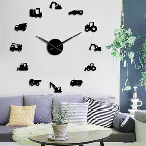 Excavator Modern DIY Giant Wall Clock Heavy Equipment Architecture Operator Machine Construction Office Art Work Vehicles Watch LJ201208