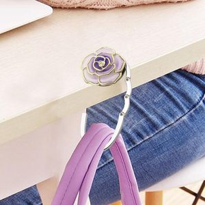 Hooks & Rails 21 Colors Metal Folded Handbag Rose Shape Round Shell Bag Table Hook Home Creative Purse/Bags Hanger Decoration Supplies1