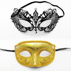 Wenecja Masquerade Iron Party Maski Metal Diamond Suit Black Eye Mask Halloween
