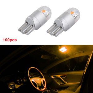 100 sztuk / partia Żółty Amber Car T10 Super Bright LED 3030 2SMD Wnętrze Wnętrze Czytanie Boczne Licencja Light Bulb W5W 194 168 158 192 2825 Bulb 12V