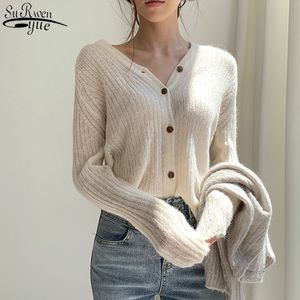 V-Neck Sweater Outono Único Único Cardigan Mulheres Sólidas Casaco Mulheres Slim Knitwear Femme Moda 11120 210510