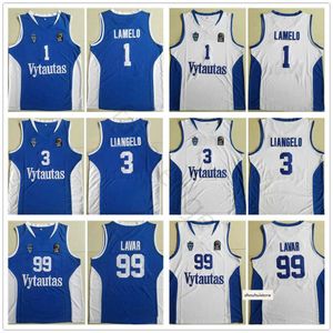 Basketbol Forması Mix Sipariş toptan satış-NCAA Toptan Litvanya Vytautas Lamelo Ball Jersey Liangelo Mavi Beyaz Dikişli Lavar Topu Basketbol Formaları Mix Sipariş