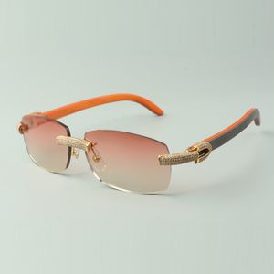 Vendita diretta occhiali da sole con micro pavé di diamanti 3524026 con aste in legno naturale arancio occhiali firmati, misure: 56-18-135 mm