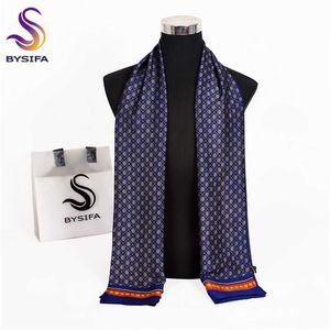 [BYSIFA] Brand Men Scarves Autumn Winter Fashion Male Warm Navy Blue Long Silk Scarf Cravat High Quality 170*30cm 220104