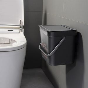 Wall Mounted Bathroom Trash Can with Lid Dustbin Nodic Style Hanging Toilet Bucket Garbage Bin 211222