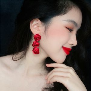 Baumeln Kronleuchter Sexy Red Ribbon Rose Blume Baumeln Ohrringe Für Frauen 2022 Neue Aussage Pendientes