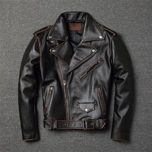 YR!Kostenloser Versand.Verkäufe.klassische Motorrad-Jacke aus echtem Leder.dünner Rindsledermantel.Mode-Vintage-Lederbekleidung.plus Größe 201119