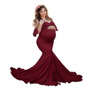 Mom Mermaid Maternity Cotton Dresses Photo Shoot Pregnant Women Sexy Shoulderless Pregnancy Baby Shower Photography Props Clothes designer